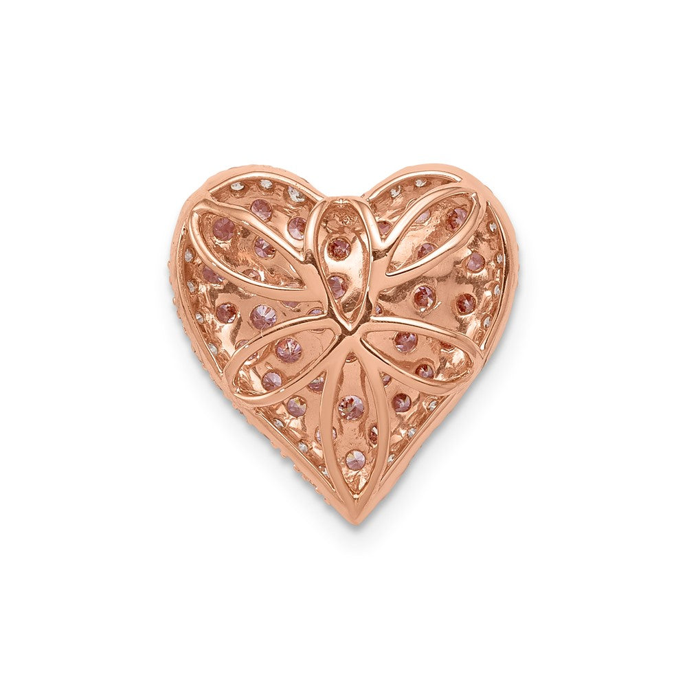14K Roségold Echt Diamant und Rosa Saphir Vintage Herz Kette Anhänger