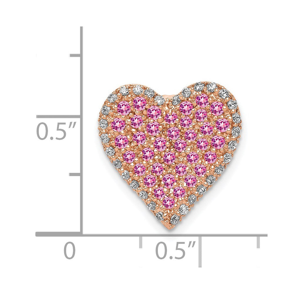 14K Roségold Echt Diamant und Rosa Saphir Vintage Herz Kette Anhänger