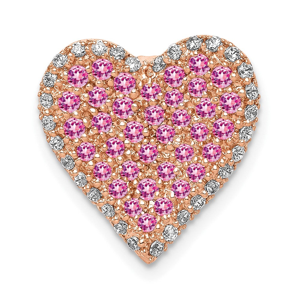 14K Roségold Echt Diamant und Rosa Saphir Vintage Herz Kette Anhänger