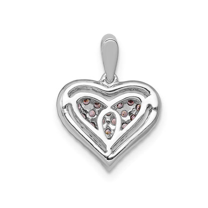 14K Weißgold Herz-Anhänger mit echtem Diamant und rosa Saphir