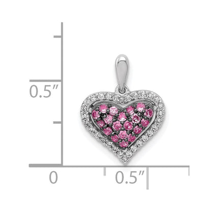 14K Weißgold Herz-Anhänger mit echtem Diamant und rosa Saphir