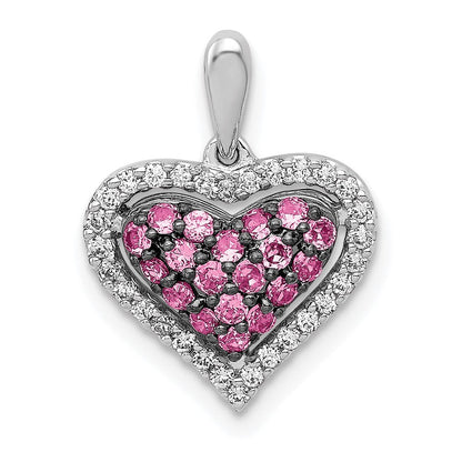 14K Weißgold Herz-Anhänger mit echtem Diamant und rosa Saphir