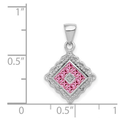 14K Weißgold-Anhänger mit echtem Diamant und 0,40 ct. rosa Saphir