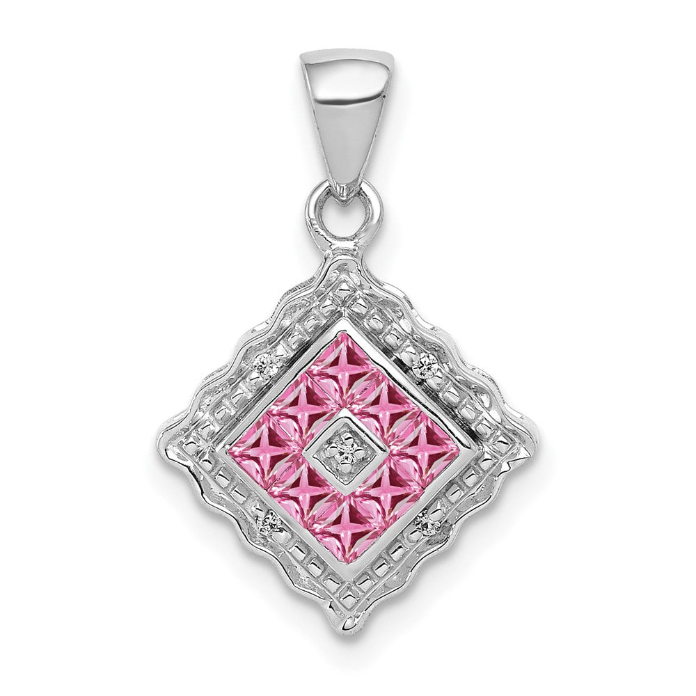 14K Weißgold-Anhänger mit echtem Diamant und 0,40 ct. rosa Saphir