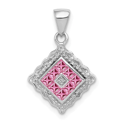 14K Weißgold-Anhänger mit echtem Diamant und 0,40 ct. rosa Saphir