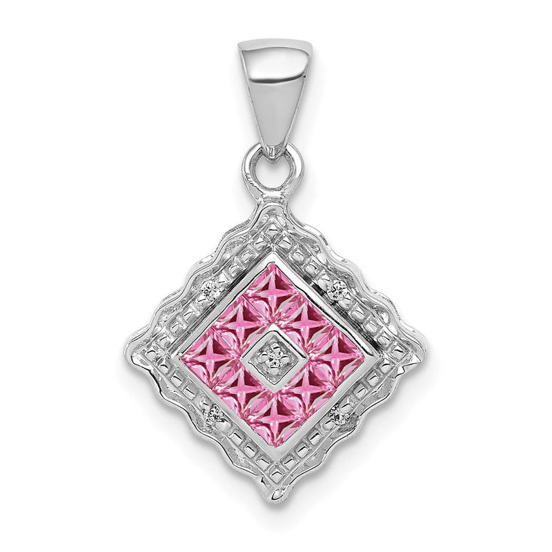 14K Weißgold-Anhänger mit echtem Diamant und 0,40 ct. rosa Saphir