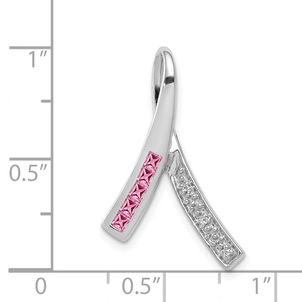 14K Weißgold Anhänger mit echten Diamanten und rosa Saphiren