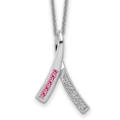 14K Weißgold Echt Diamant und Rosa Saphir Halskette