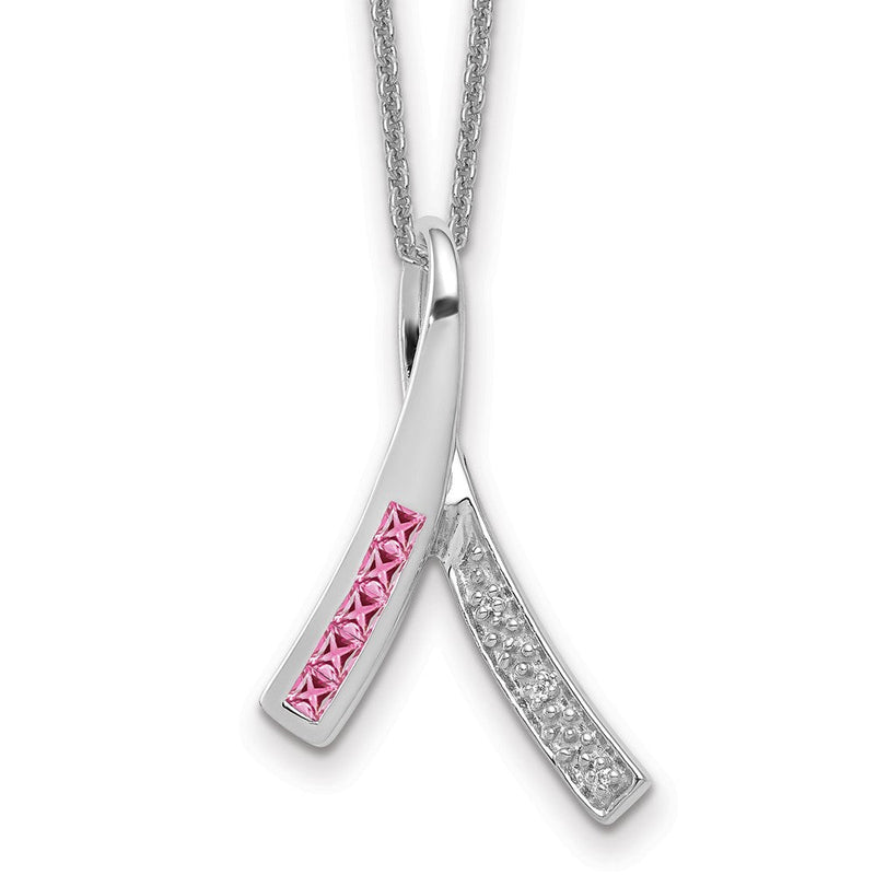 14K Weißgold Echt Diamant und Rosa Saphir Halskette
