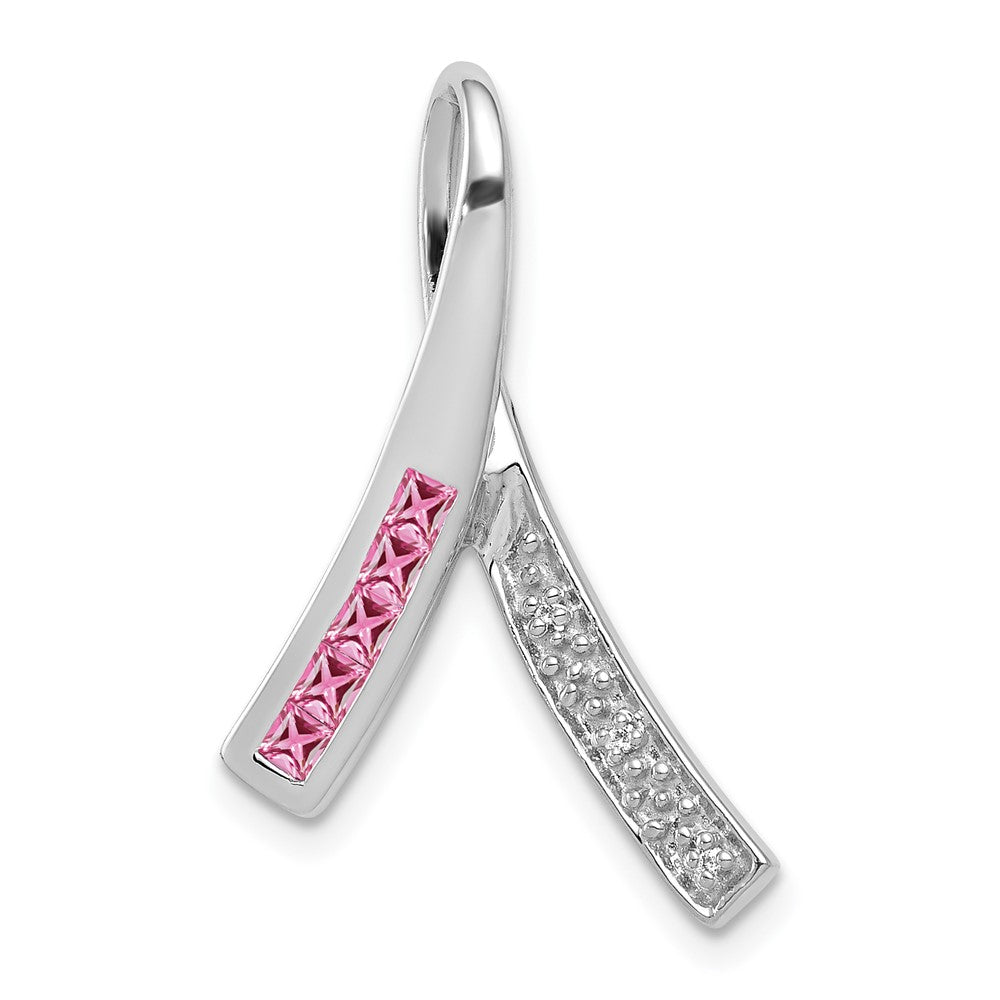 14K Weißgold Anhänger mit echten Diamanten und rosa Saphiren