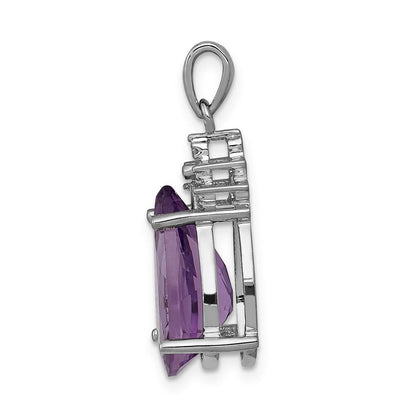14K Weißgold Anhänger mit birnenförmigem 3,55 ct. Amethyst und echten Diamanten