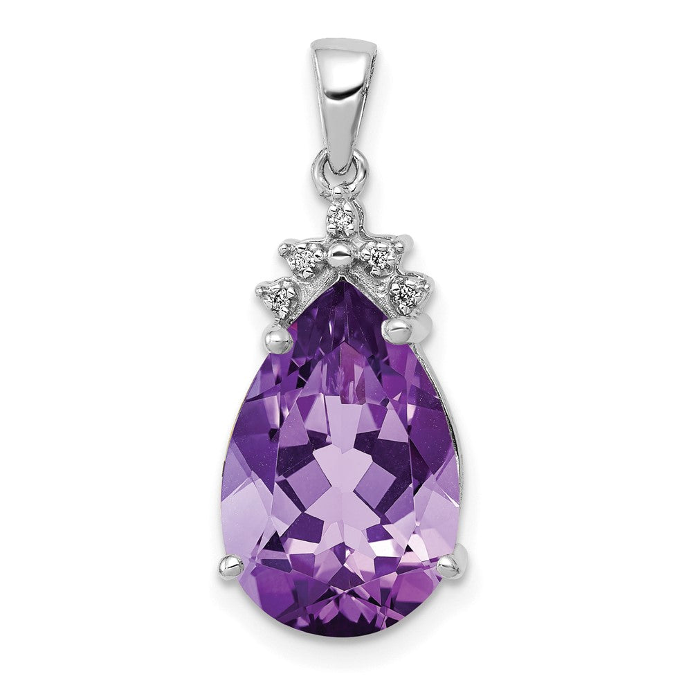14K Weißgold Anhänger mit birnenförmigem 3,55 ct. Amethyst und echten Diamanten