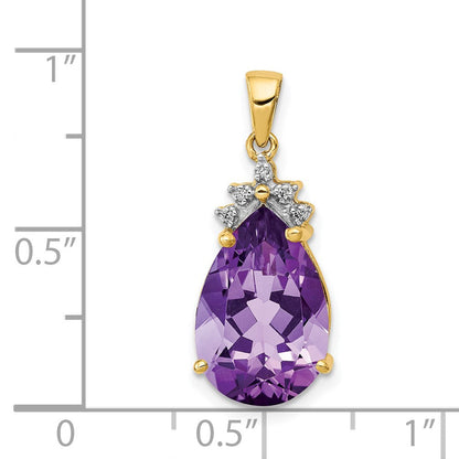 14K Gelbgold Anhänger mit birnenförmigem 3,55 ct. Amethyst & echten Diamanten