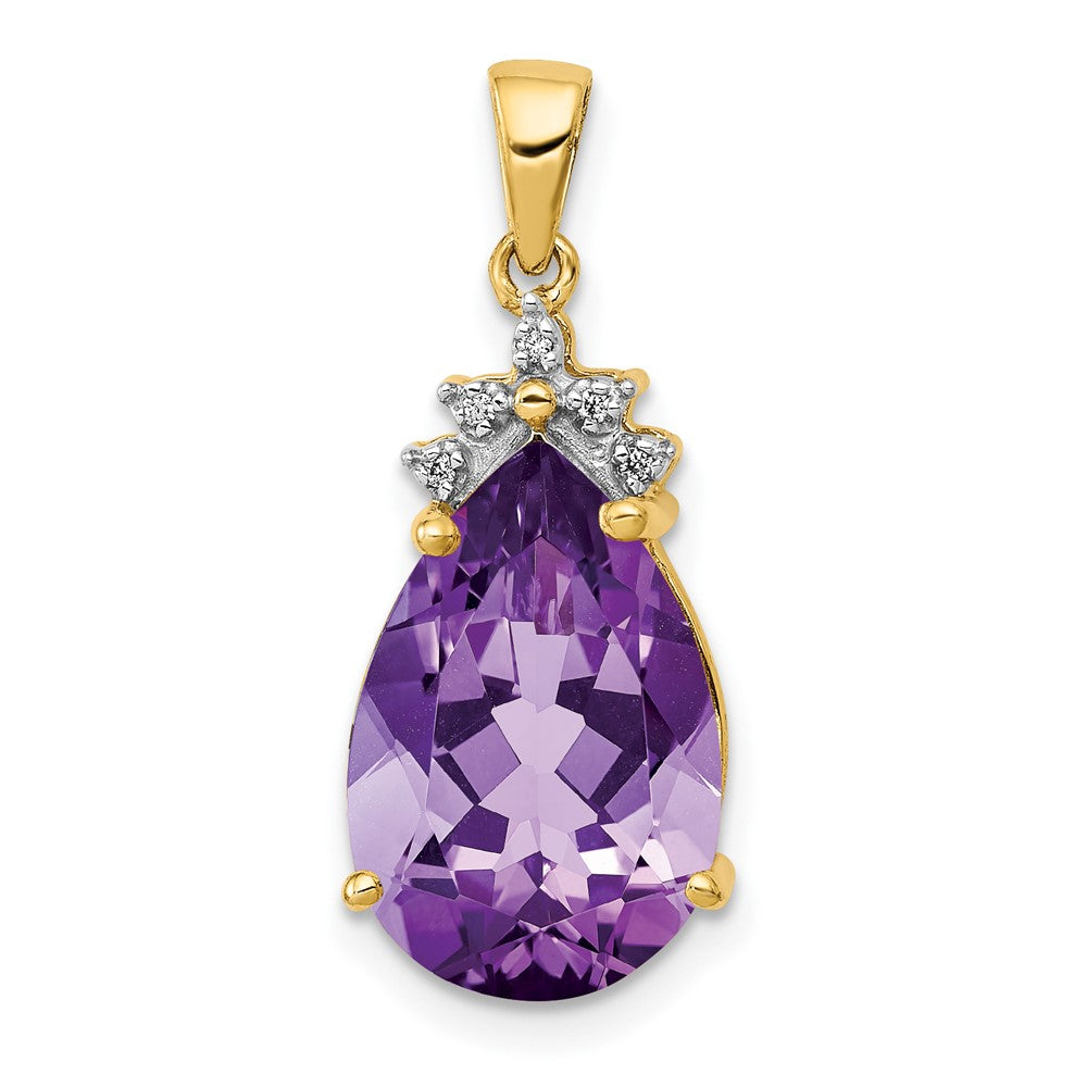 14K Gelbgold Anhänger mit birnenförmigem 3,55 ct. Amethyst & echten Diamanten