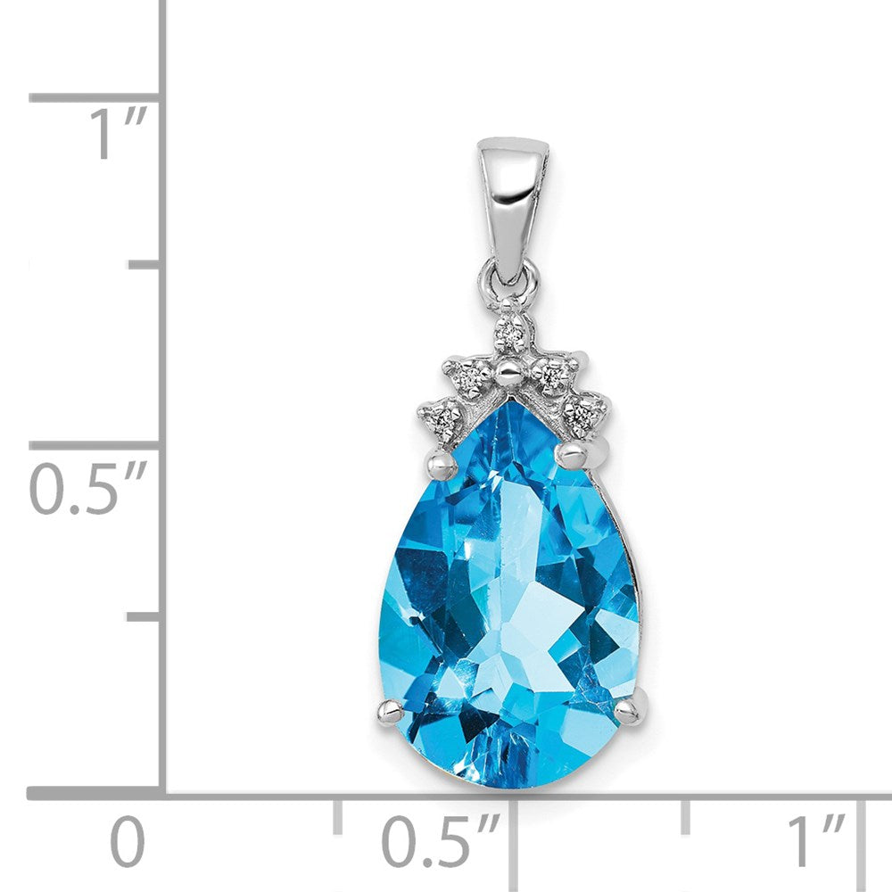 14K Weißgold Anhänger mit Blautopas im Birnenschliff und echten Diamanten