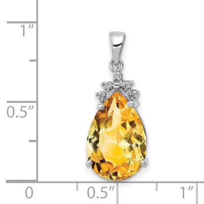 14K Weißgold Anhänger mit birnenförmigem Citrin und echten Diamanten