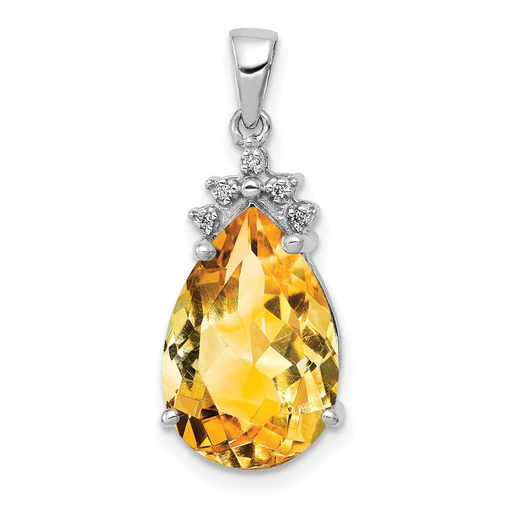 14K Weißgold Anhänger mit birnenförmigem Citrin und echten Diamanten