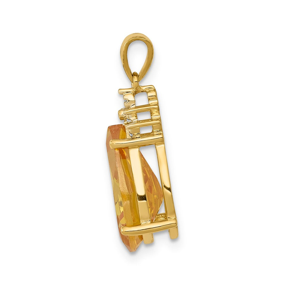 Anhänger aus 14K Gelbgold mit Citrin im Birnenschliff und echten Diamanten