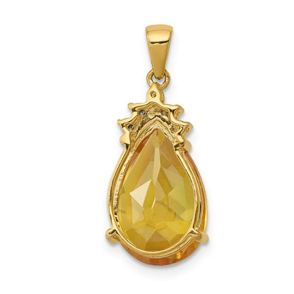 Anhänger aus 14K Gelbgold mit Citrin im Birnenschliff und echten Diamanten