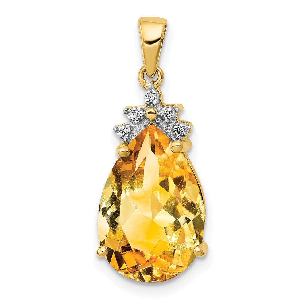 Anhänger aus 14K Gelbgold mit Citrin im Birnenschliff und echten Diamanten