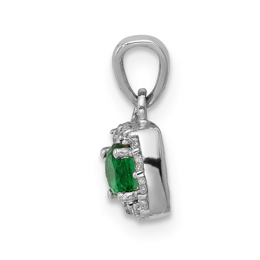 14K Weißgold Anhänger mit echtem Diamant und 0,20 ct. Smaragd in quadratischer Halo-Fassung