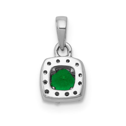 14K Weißgold Anhänger mit echtem Diamant und 0,20 ct. Smaragd in quadratischer Halo-Fassung