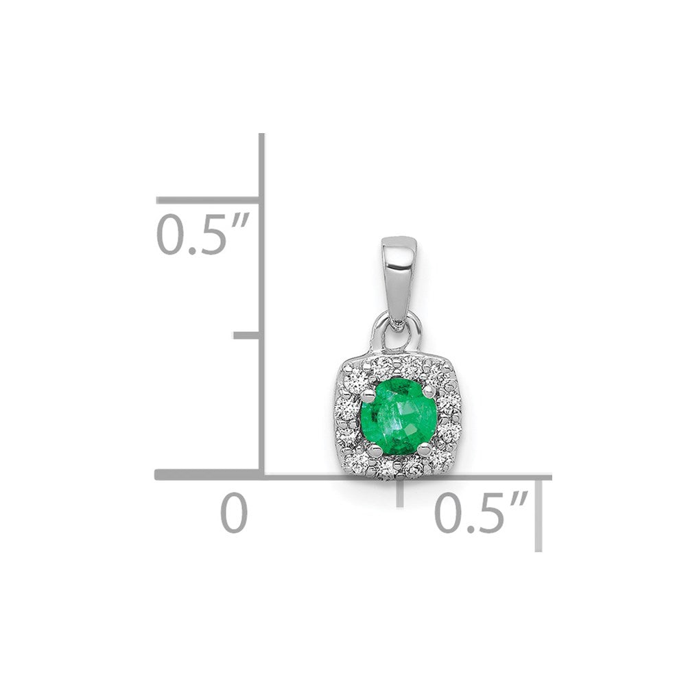 14K Weißgold Anhänger mit echtem Diamant und 0,20 ct. Smaragd in quadratischer Halo-Fassung