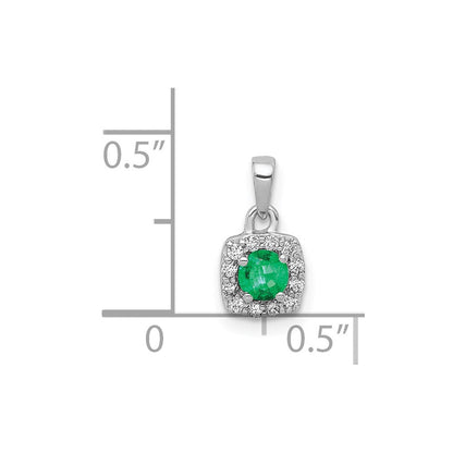 14K Weißgold Anhänger mit echtem Diamant und 0,20 ct. Smaragd in quadratischer Halo-Fassung