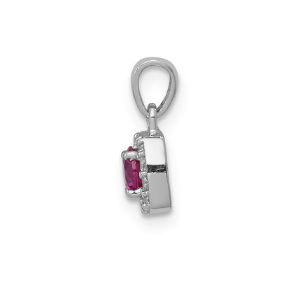 14K Weißgold Anhänger mit echtem Diamant und 0,20 ct. Rubin, quadratisches Halo-Design
