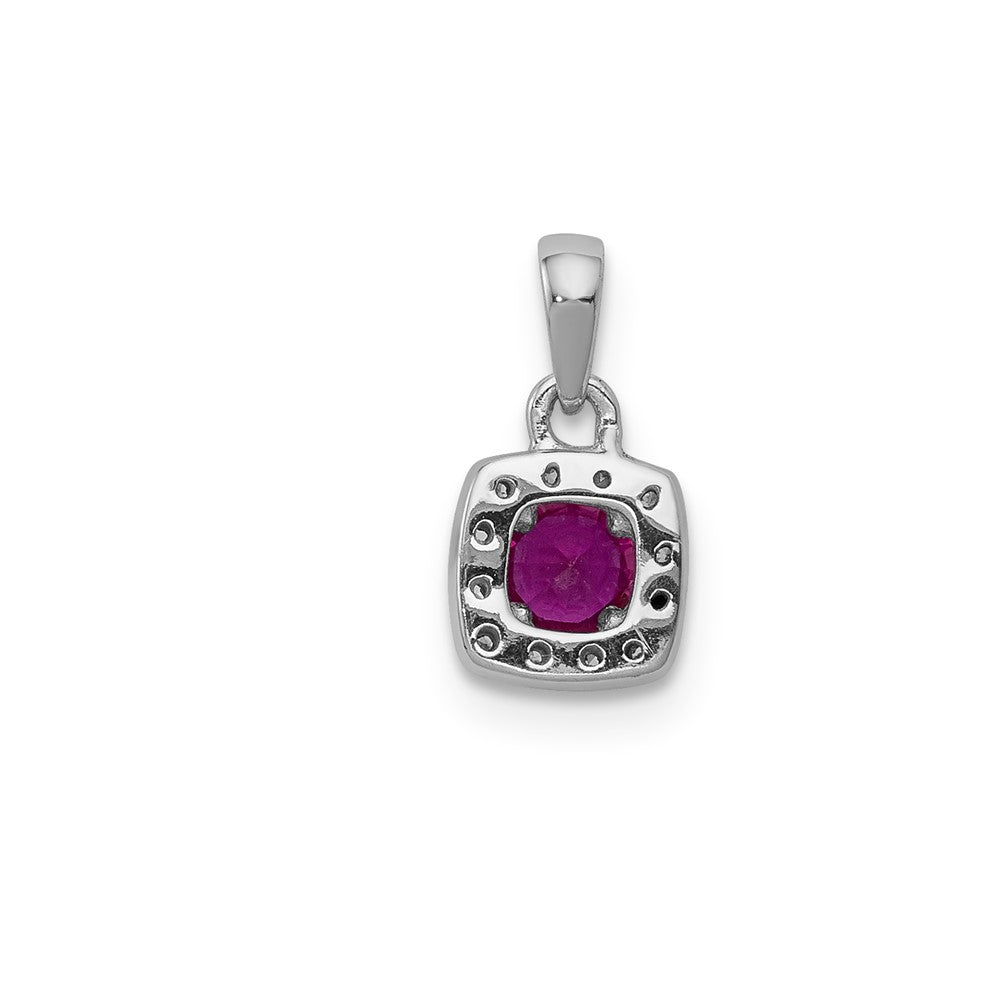 14K Weißgold Anhänger mit echtem Diamant und 0,20 ct. Rubin, quadratisches Halo-Design
