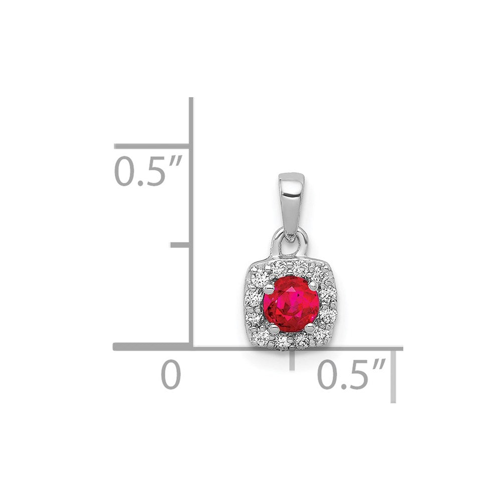14K Weißgold Anhänger mit echtem Diamant und 0,20 ct. Rubin, quadratisches Halo-Design