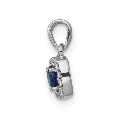 14 Karat Weißgold Diamant und 0,20 ct. Saphir Quadratischer Halo-Anhänger