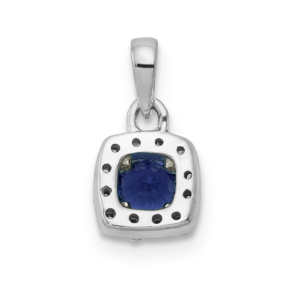 14 Karat Weißgold Diamant und 0,20 ct. Saphir Quadratischer Halo-Anhänger