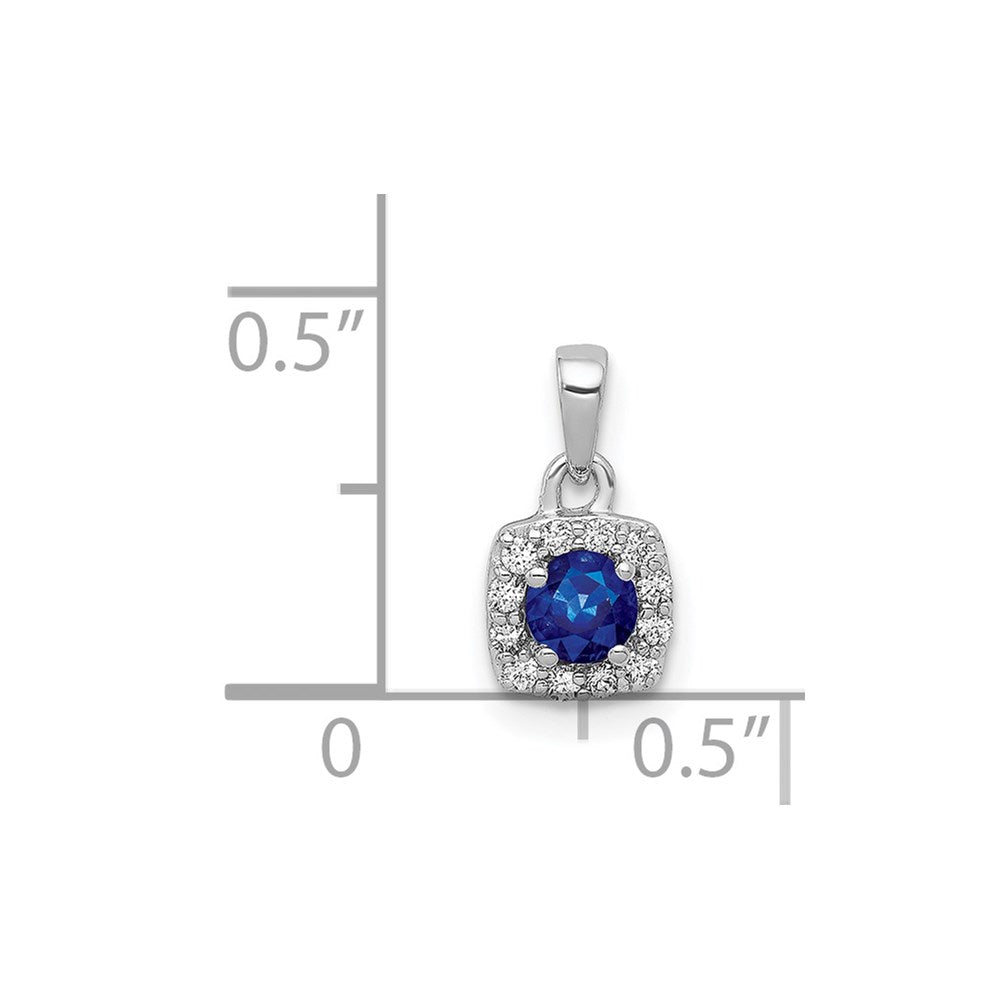 14 Karat Weißgold Diamant und 0,20 ct. Saphir Quadratischer Halo-Anhänger