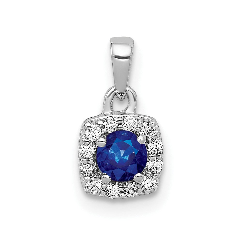 14 Karat Weißgold Diamant und 0,20 ct. Saphir Quadratischer Halo-Anhänger