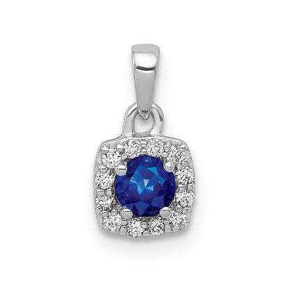 14 Karat Weißgold Diamant und 0,20 ct. Saphir Quadratischer Halo-Anhänger