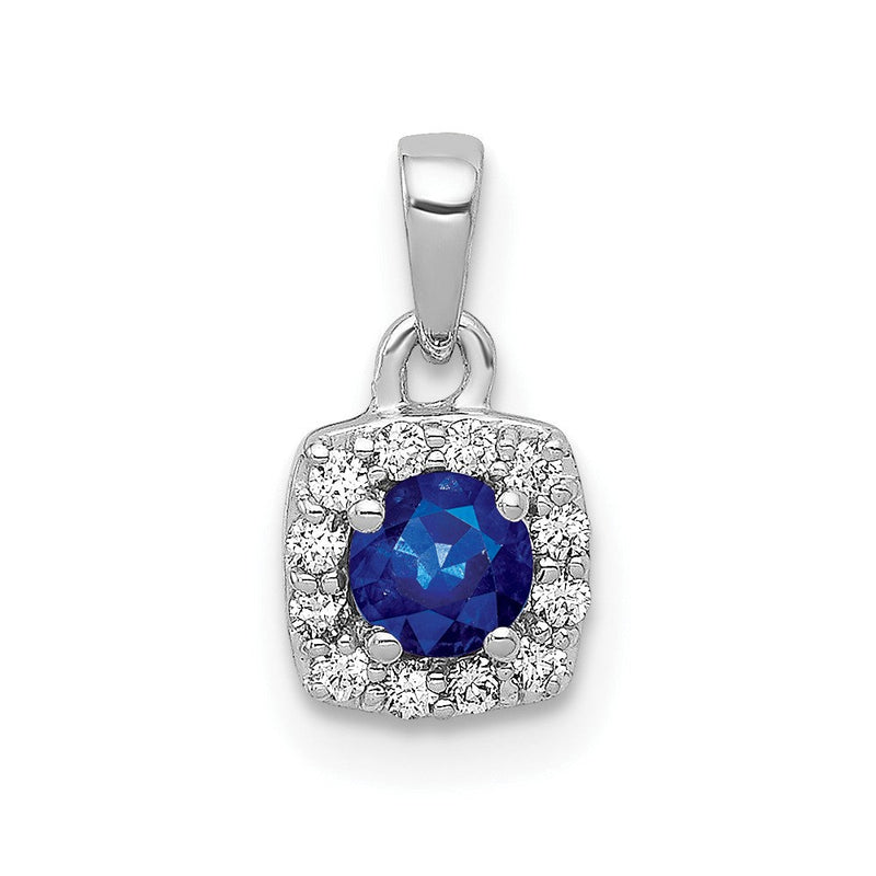 14 Karat Weißgold Diamant und 0,20 ct. Saphir Quadratischer Halo-Anhänger