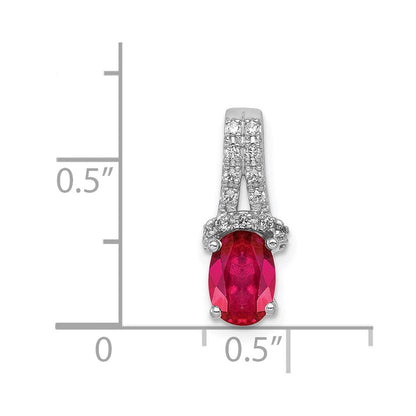 14K Weißgold Anhänger mit echtem Diamant und ovalem Rubin