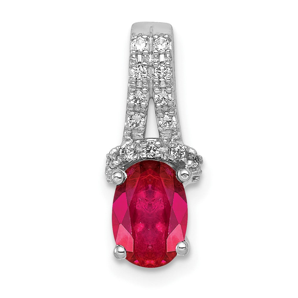 14K Weißgold Anhänger mit echtem Diamant und ovalem Rubin