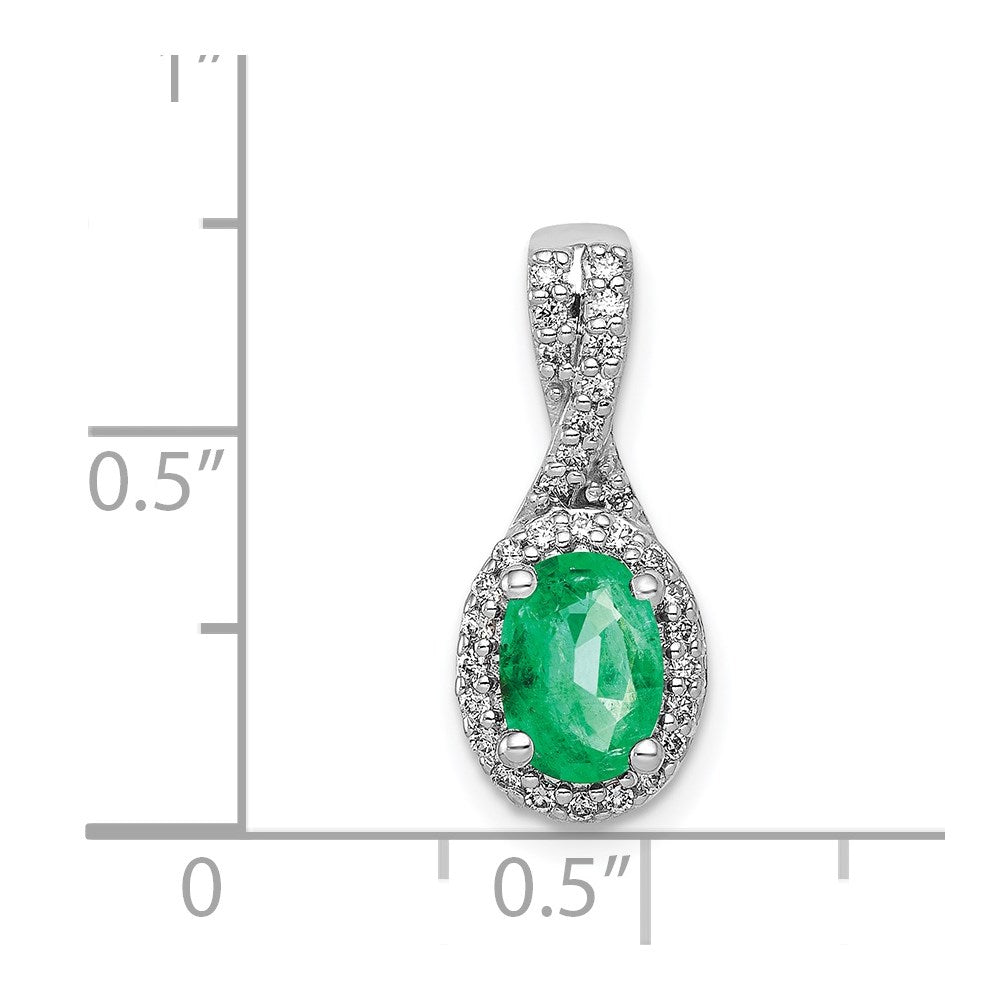 14K Weißgold Anhänger mit echtem Diamant und ovalem Smaragd-Halo