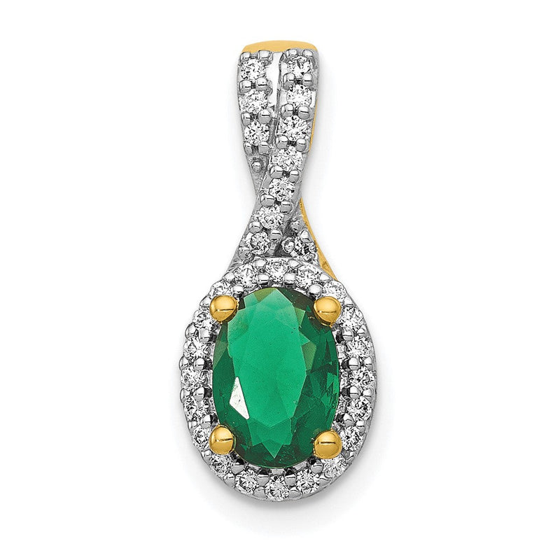 14K Gelbgold Anhänger mit echtem Diamant und ovalem Smaragd-Halo