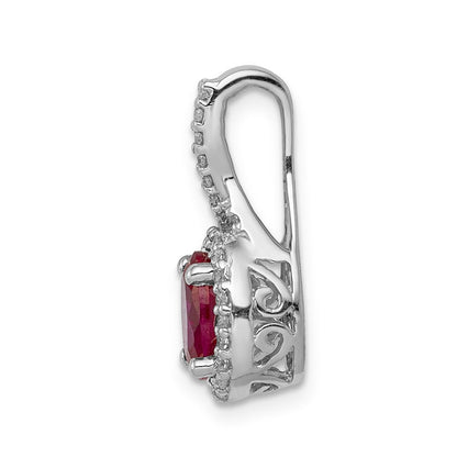 14K Weißgold Anhänger mit echtem Diamant und ovalem Rubin-Halo