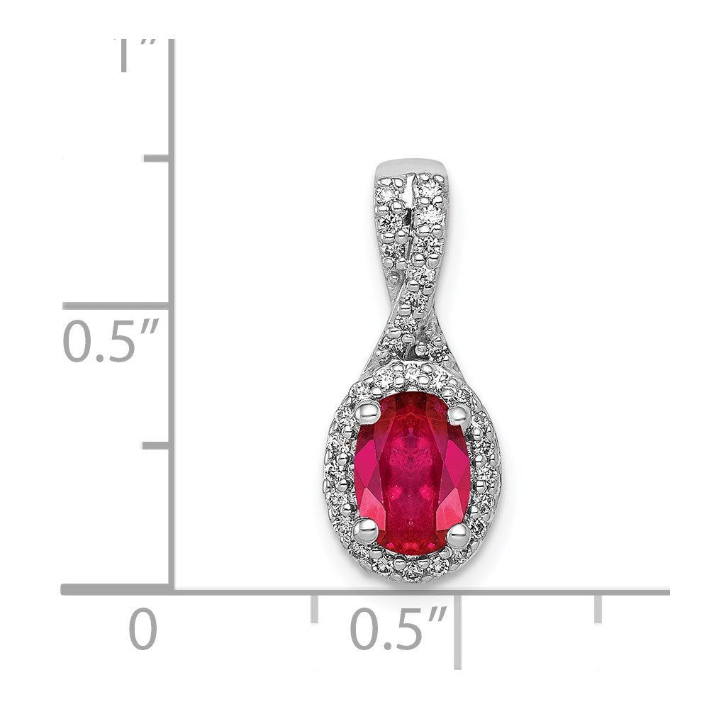 14K Weißgold Anhänger mit echtem Diamant und ovalem Rubin-Halo