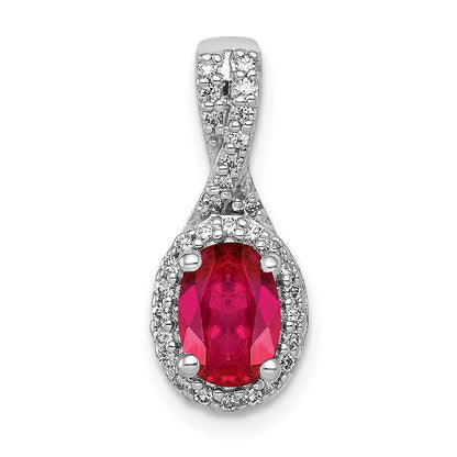 14K Weißgold Anhänger mit echtem Diamant und ovalem Rubin-Halo