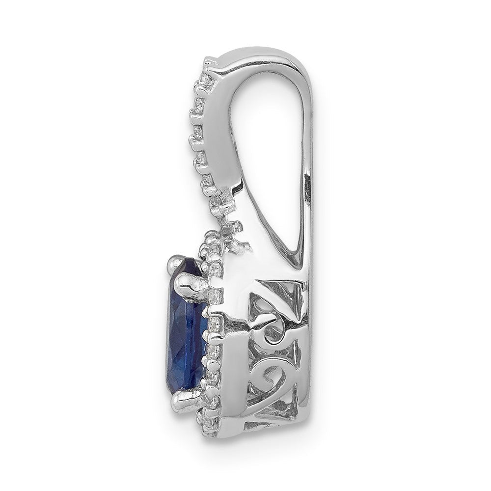 14K Weißgold Anhänger mit echtem Diamant und ovalem Saphir-Halo