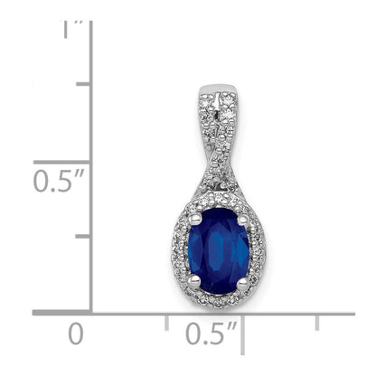 14K Weißgold Anhänger mit echtem Diamant und ovalem Saphir-Halo