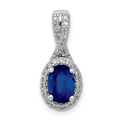 14K Weißgold Anhänger mit echtem Diamant und ovalem Saphir-Halo