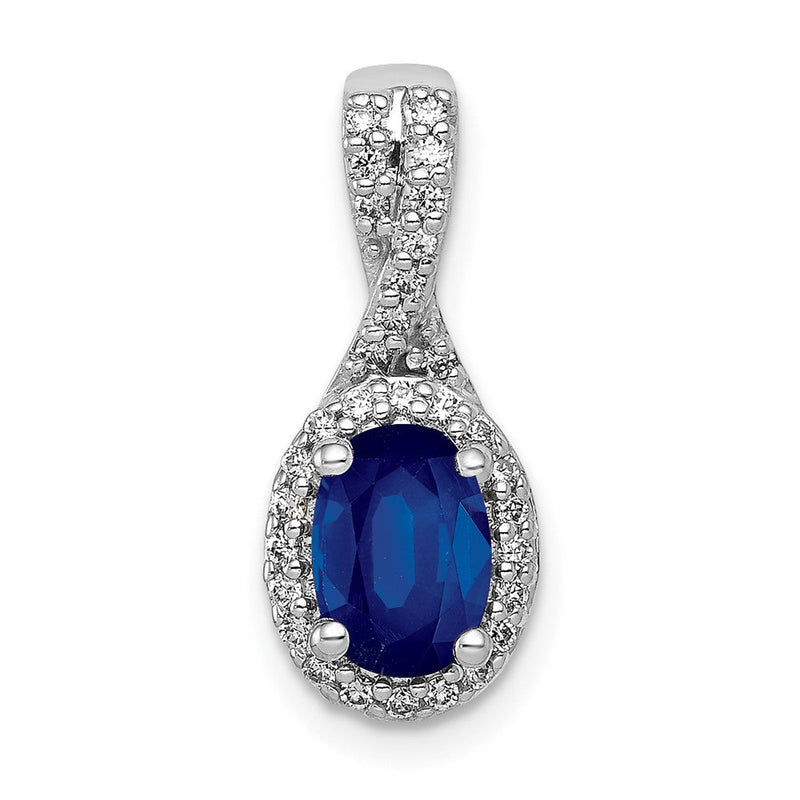 14K Weißgold Anhänger mit echtem Diamant und ovalem Saphir-Halo