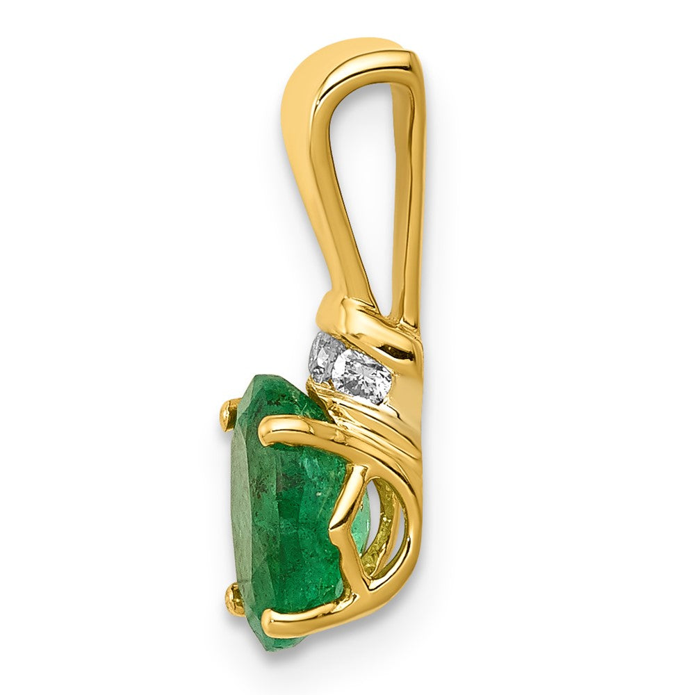 10K Gelbgold mit Rhodium, echtem Diamant und ovalem Smaragd-Anhänger