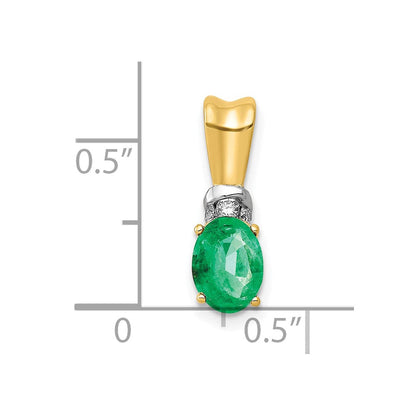 10K Gelbgold mit Rhodium, echtem Diamant und ovalem Smaragd-Anhänger